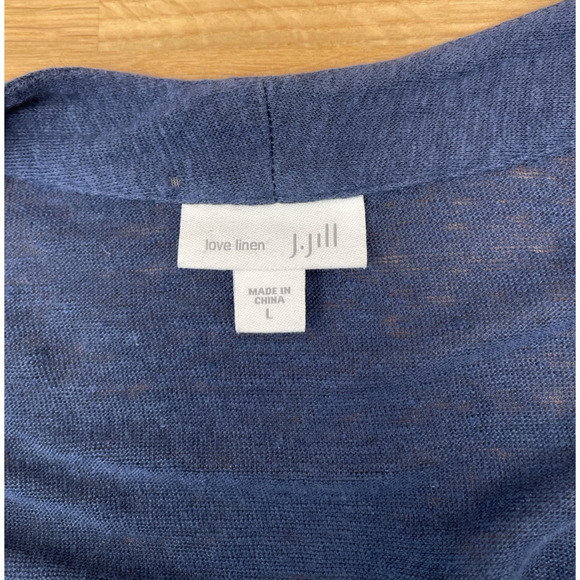 J. Jill 100% Linen Cardigan Sweater Womens Size L Blue Beachy Coastal Open Front - Picture 3 of 5